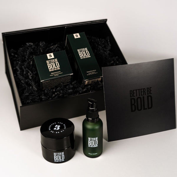 Geschenkbox für glückliche Glatzen Glatzenpflege BetterBeBold   