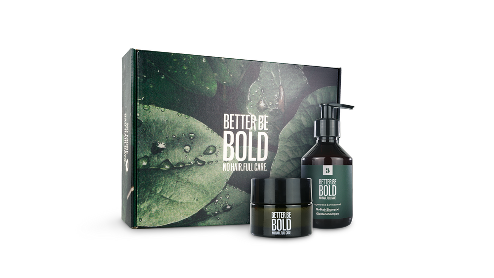 Geschenkbox für glückliche Glatzen Glatzenpflege BetterBeBold   